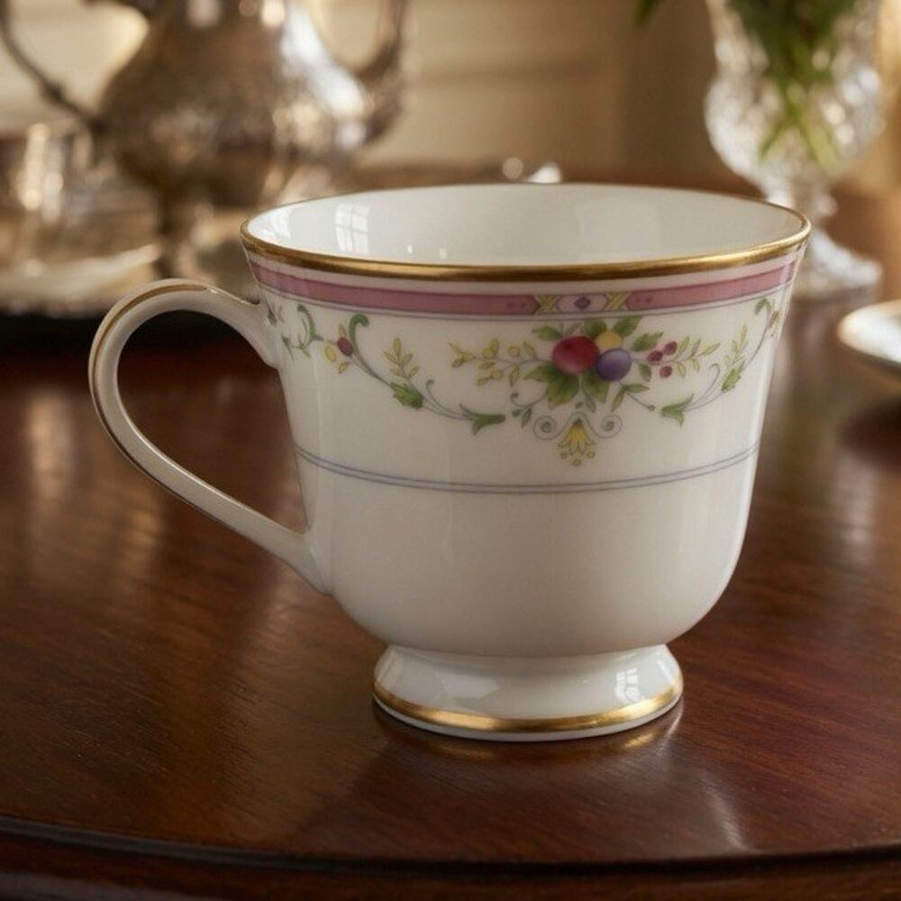 Noritake Reverie White Porcelain Floral Mug Gold Trim 9 oz MPN 9671